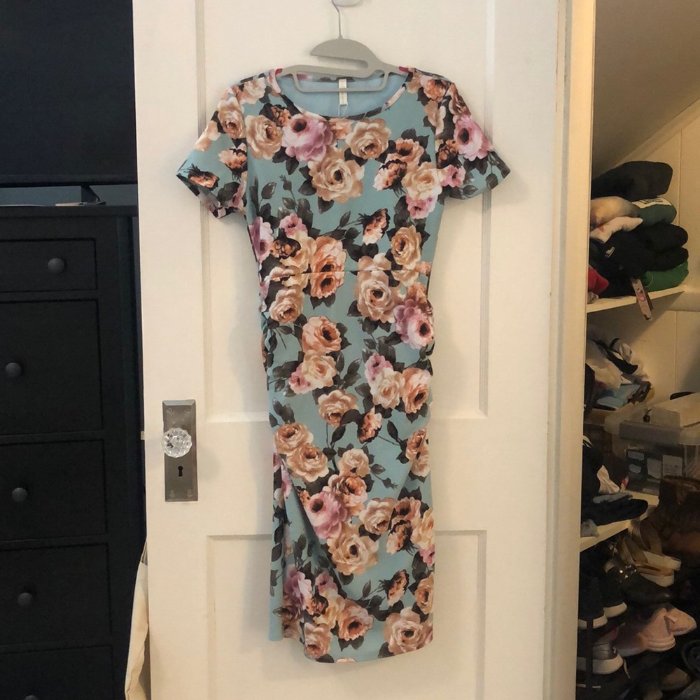 Light Blue Rose Fitted Maternity Dress